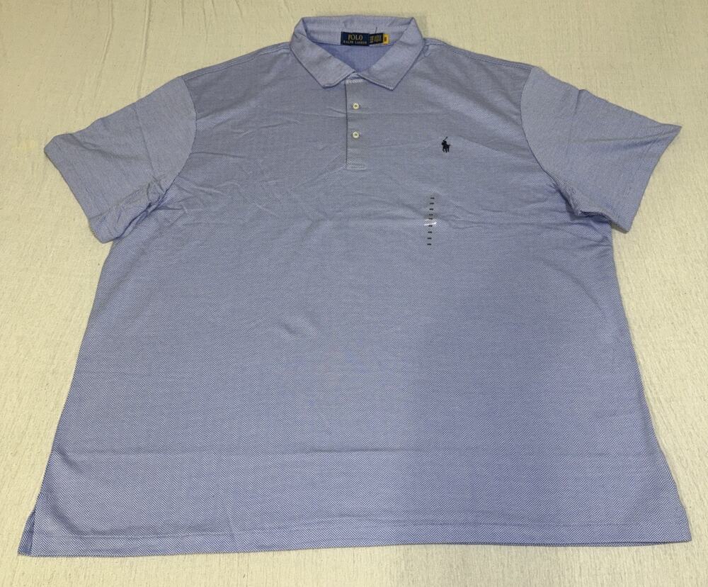 Polo Ralph Lauren Mens Sz 4XB Blue AOP Short Sleeve Golf Polo Purple Pony NWOT